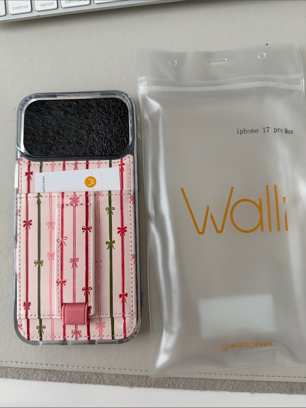 Walli Pink tinsel tied Stripe Wallet Case for iPhone 17 Pro Max